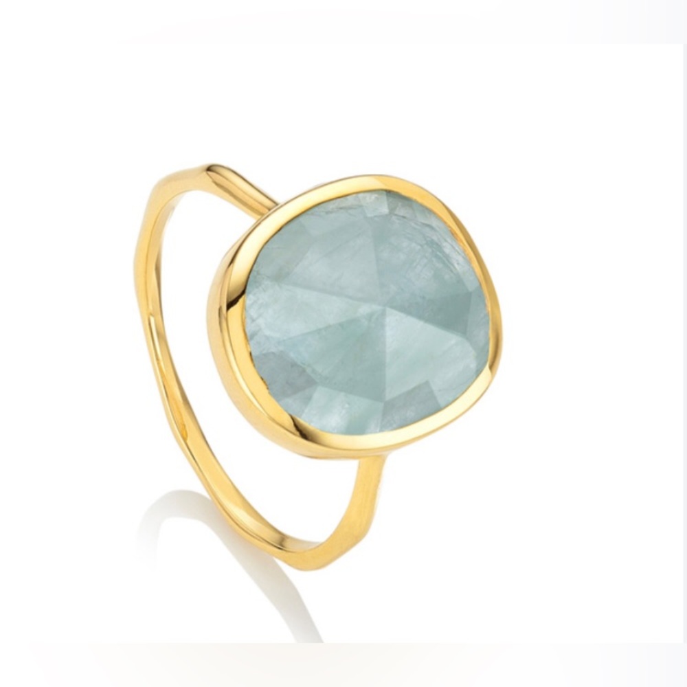 Monica Vinader Siren Med Stacking Ring, Size 6.5, Aquamarine & 18k Gold Vermeil